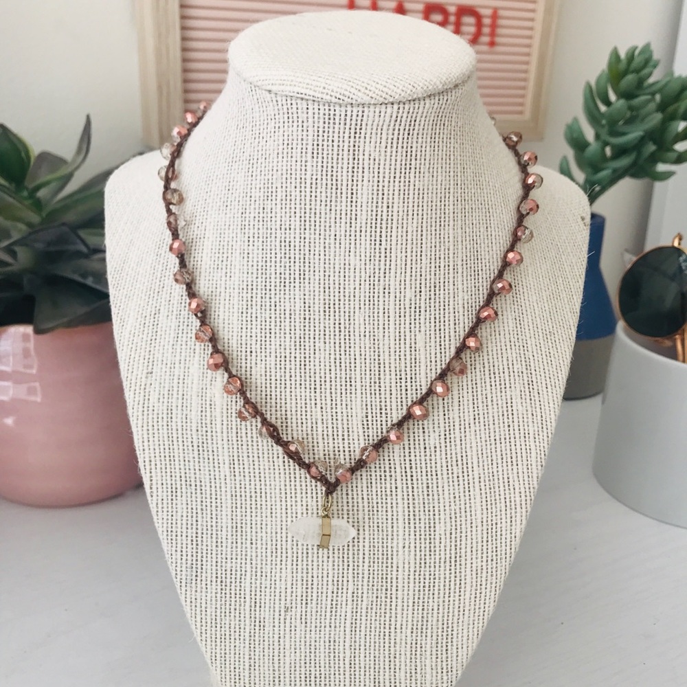Crochet crystal beaded necklace